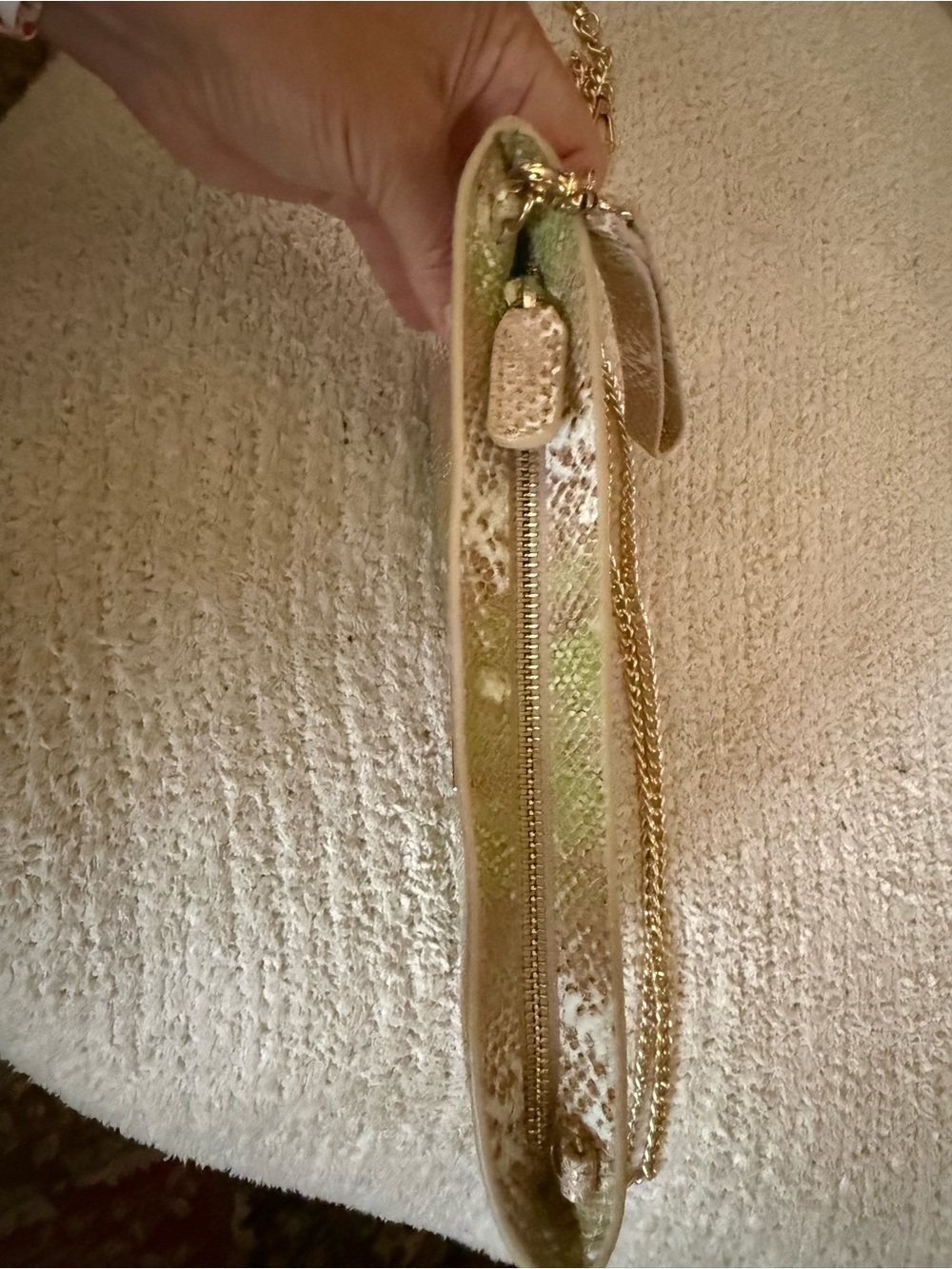 Kelly Wynne Green and Neutral Snake-Print Clutch/wristlet bag - Picture 5 of 13